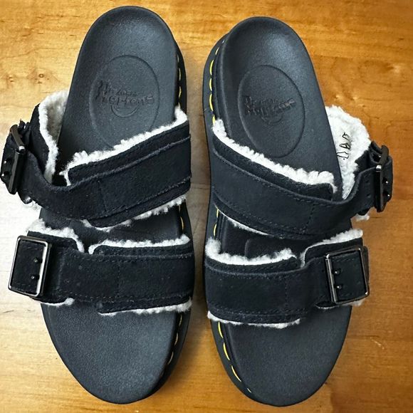 Dr. Martens MYLES SUEDE FUR-LINED BUCKLE SLIDE SANDALS (Unisex ) - Picture 7 of 10